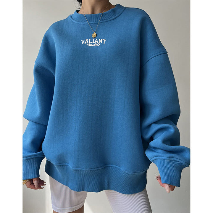 Blue Typography Printed Oversized Pullover