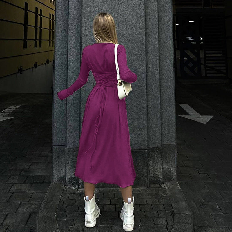 Fuchsia Scoop Neck Sheath Midi Dress