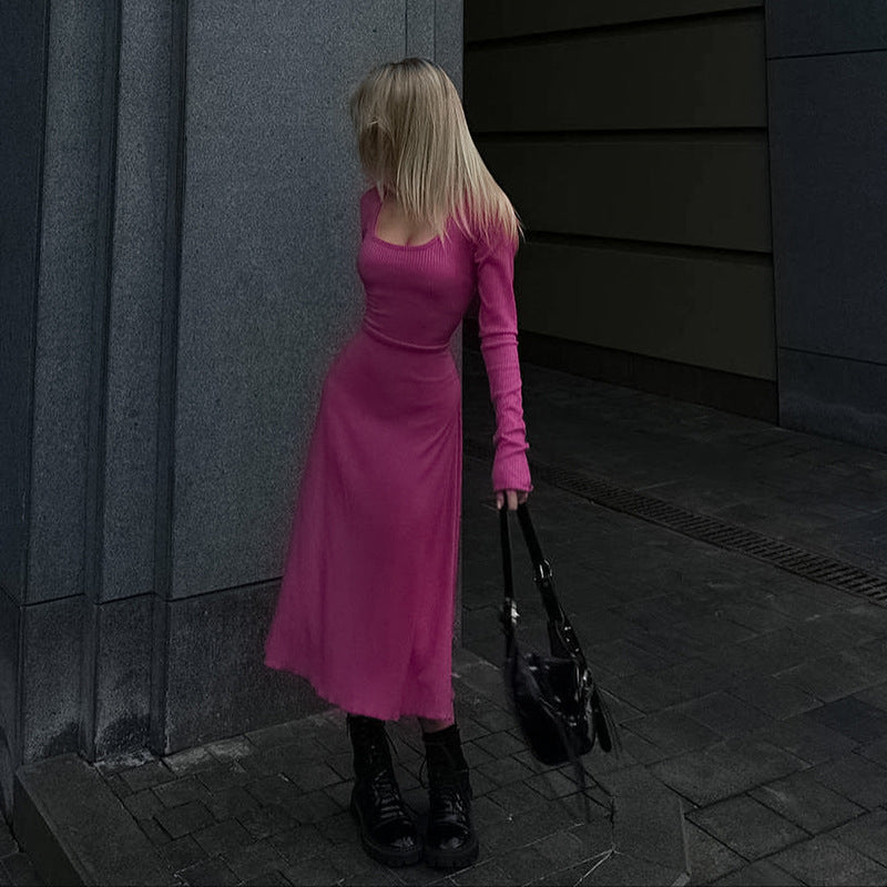 Fuchsia Scoop Neck Sheath Midi Dress