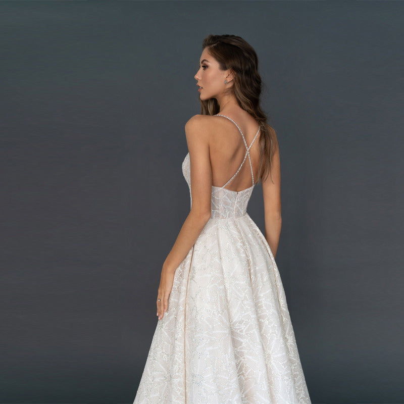 Self Design Shoulder Straps Gown Maxi Dress