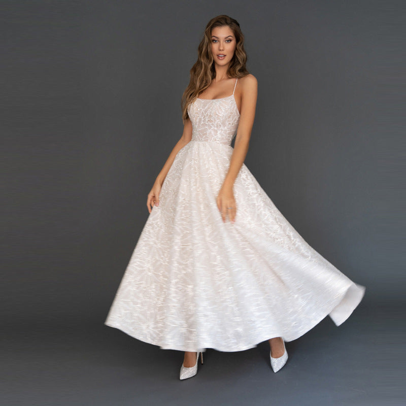 Self Design Shoulder Straps Gown Maxi Dress