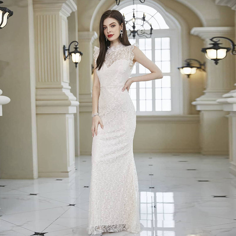 White Self Design Maxi Dress