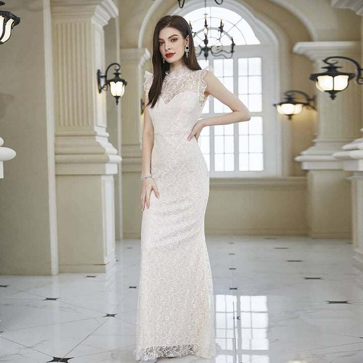 White Self Design Maxi Dress