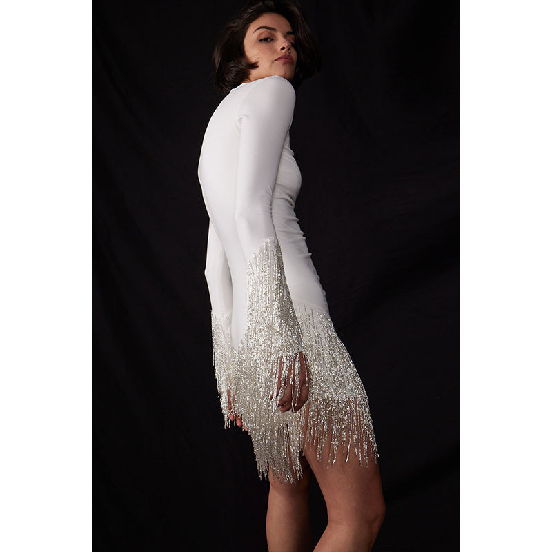 White Fringed Sheath Mini Dress