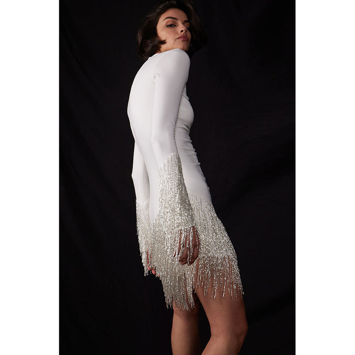 White Fringed Sheath Mini Dress