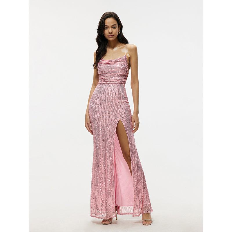 Pink Sleeveless Embellished Maxi Dress