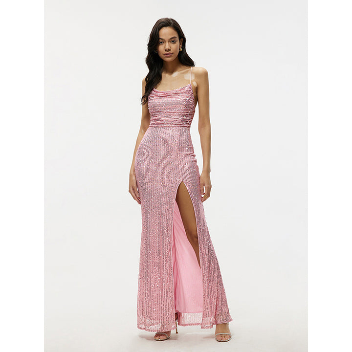 Pink Sleeveless Embellished Maxi Dress