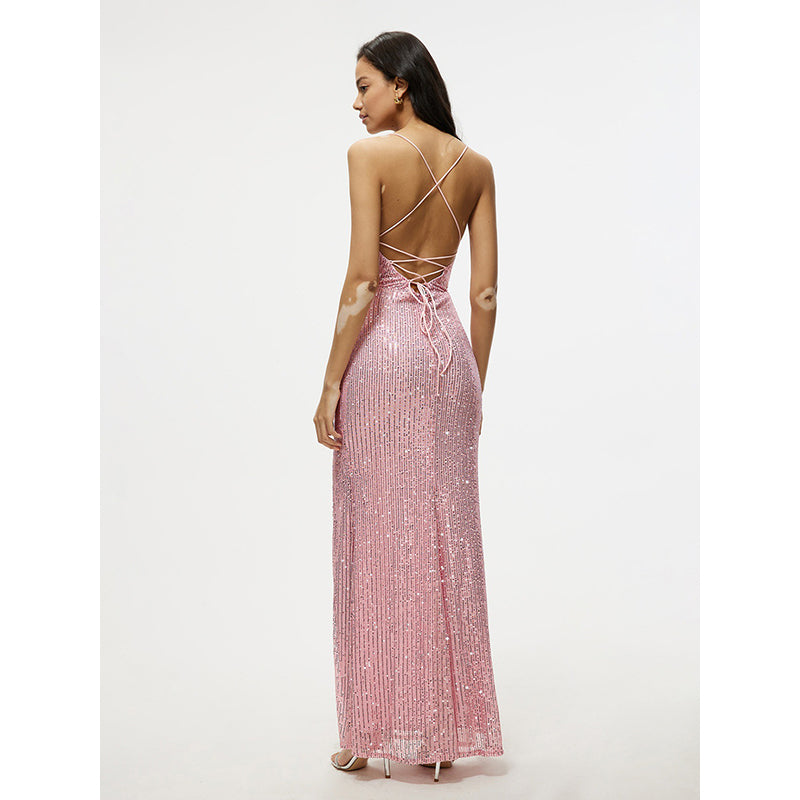 Pink Sleeveless Embellished Maxi Dress