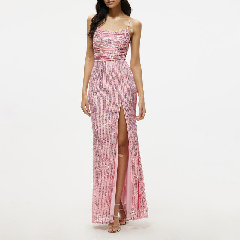 Pink Sleeveless Embellished Maxi Dress