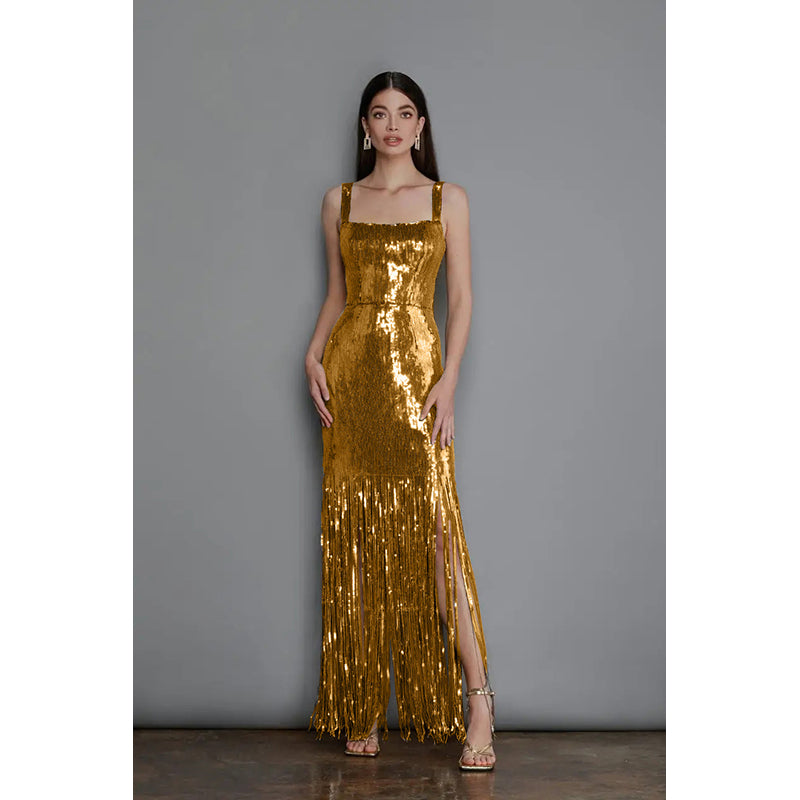 Gold Fringed Maxi Dress