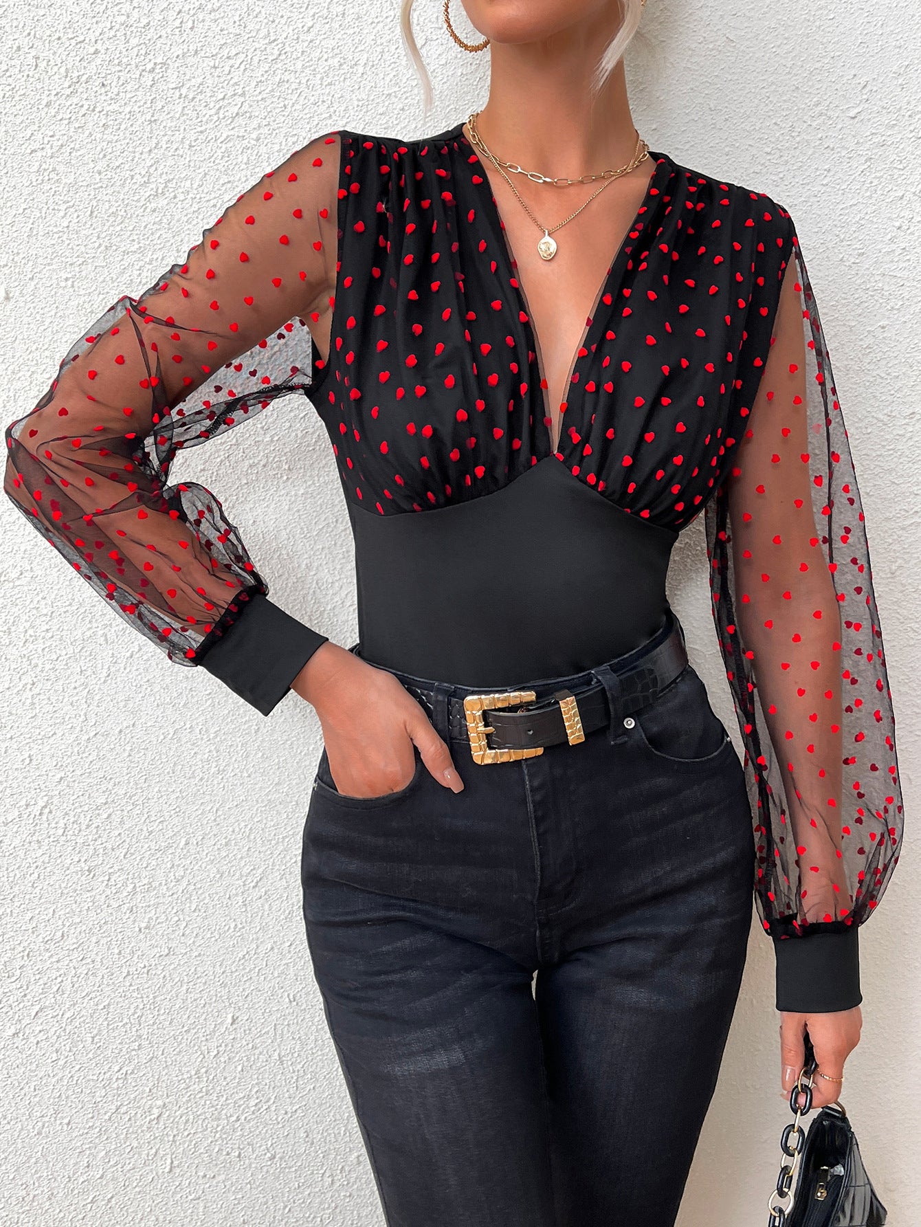 Women Abstract Printed V-Neck Top