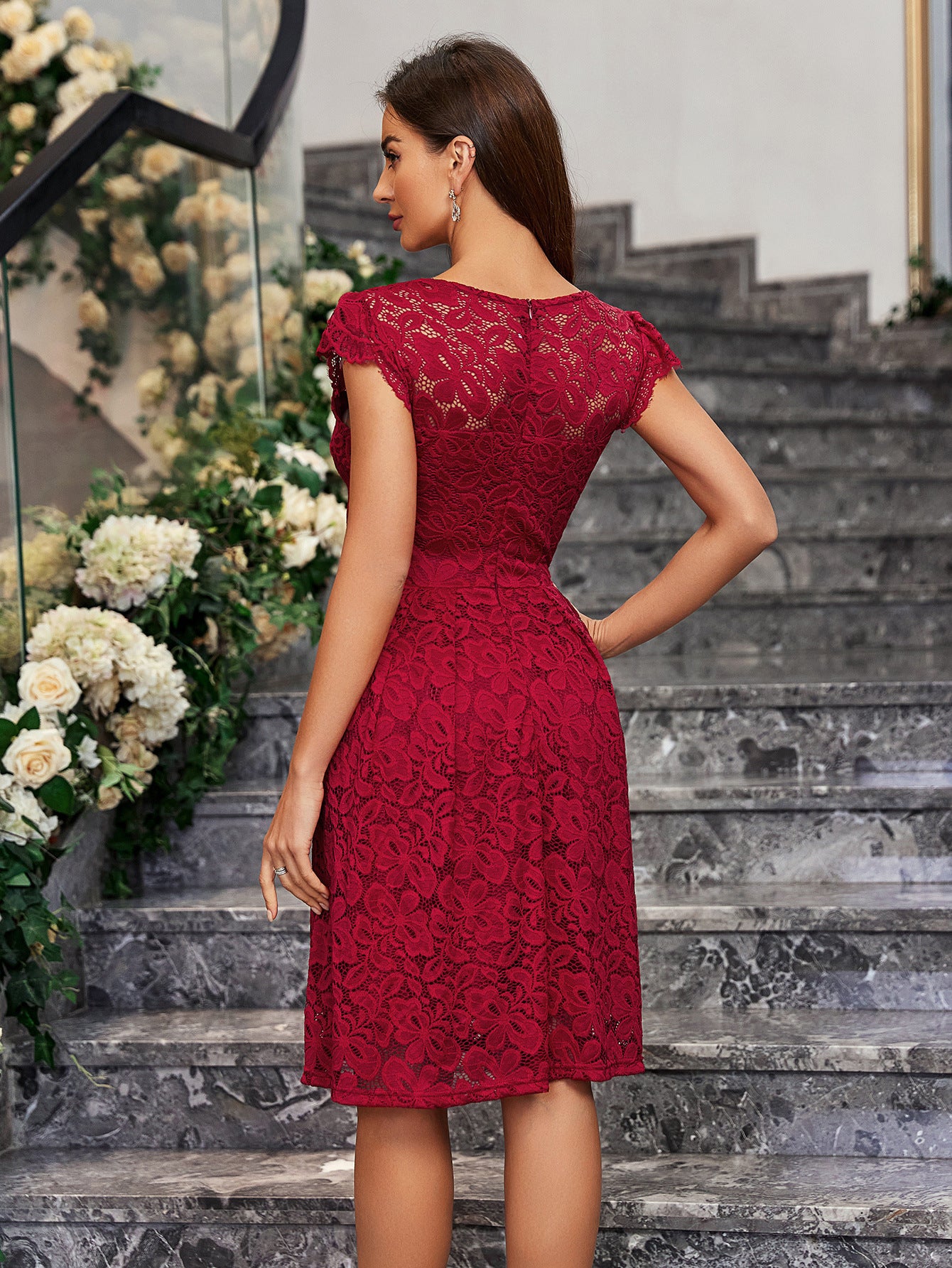 Self Design Crepe Cal Sleeves Fit & Flare Dress