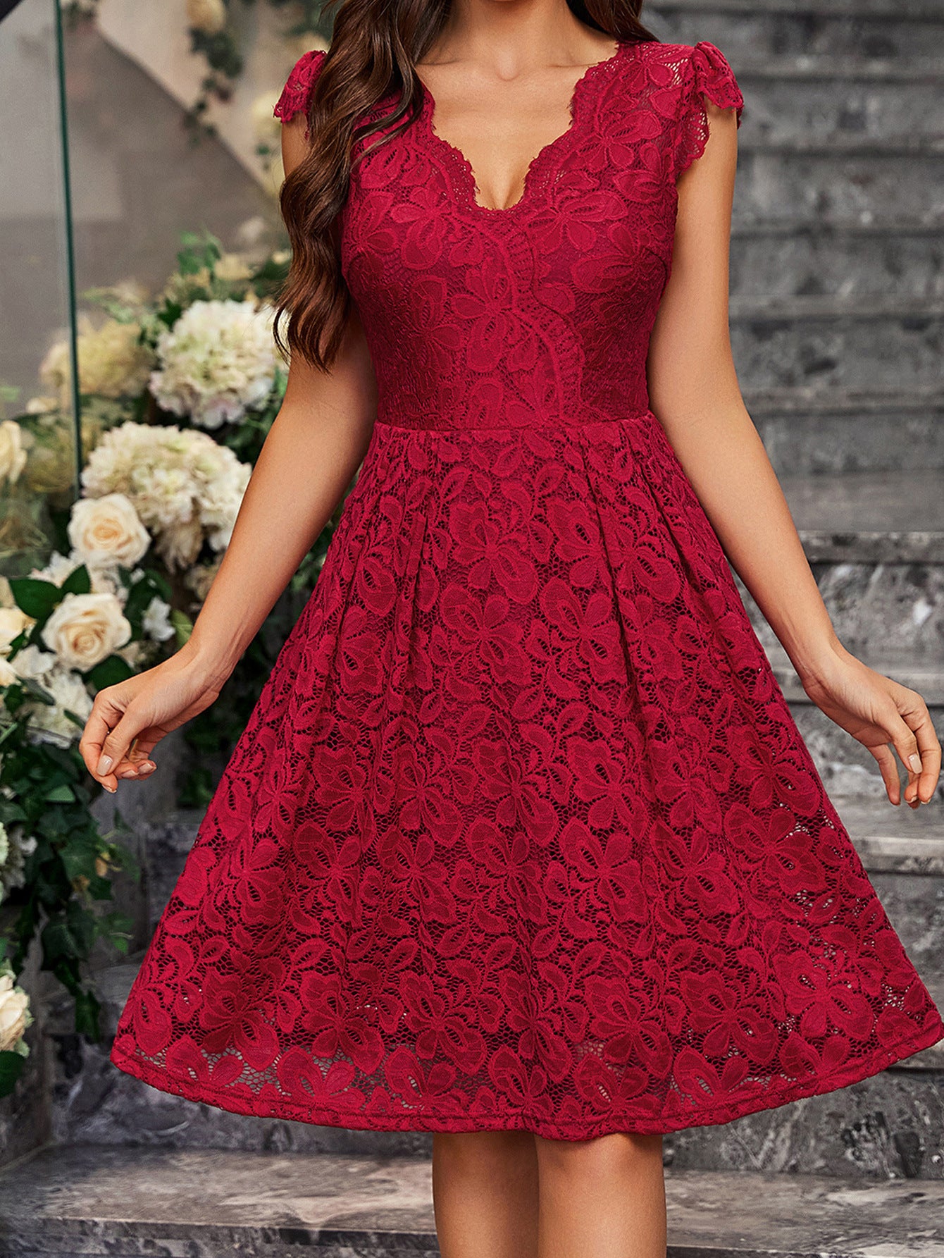 Self Design Crepe Cal Sleeves Fit & Flare Dress
