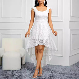 Fit & Flare Flutter Sleeve High-Low Midi Dress