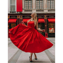 Red Bow Detail Gown Midi Dress