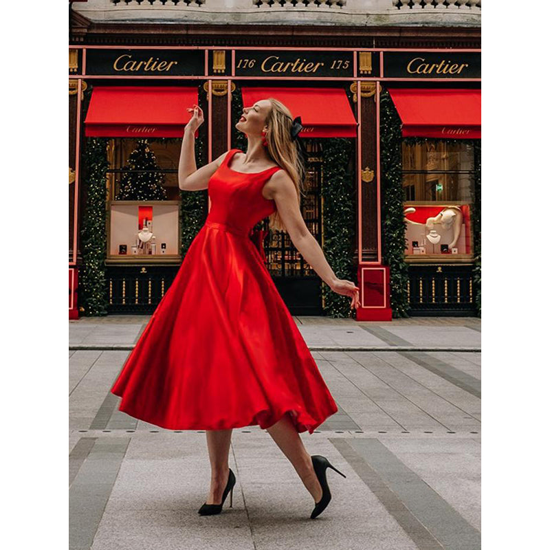 Red Bow Detail Gown Midi Dress