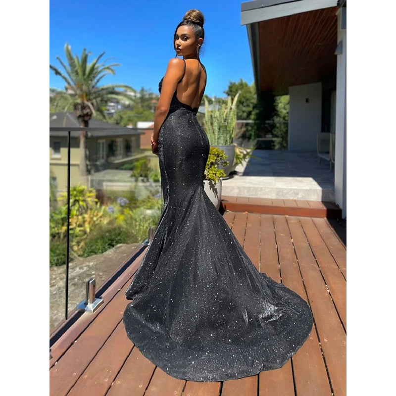 Black Embellished Shoulder Straps Maxi Dress