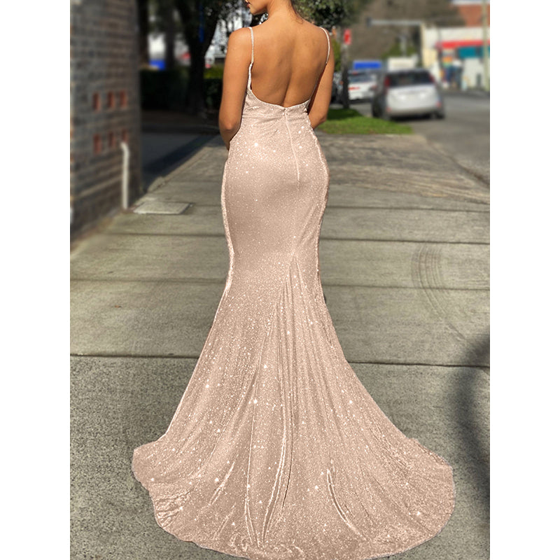 Peach Embellished Sleeveless Maxi Dress