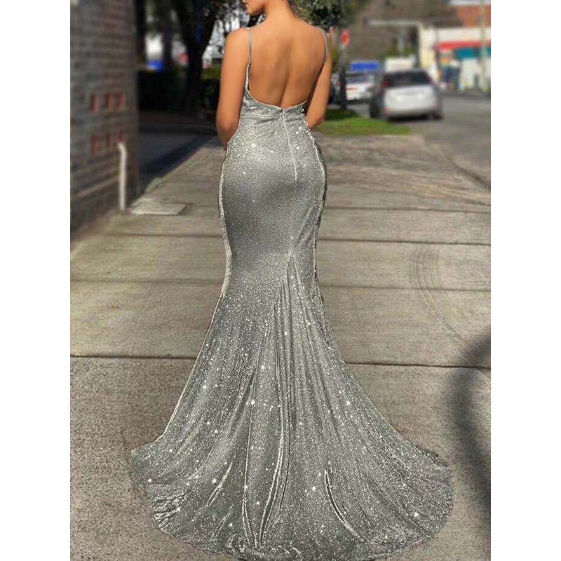 Grey Shoulder Straps Gathered Detail Maxi Dress