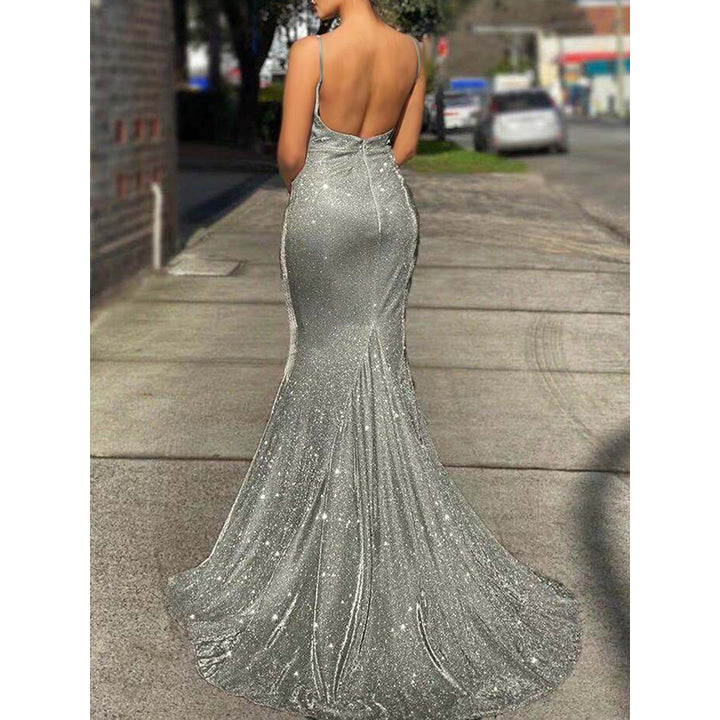 Grey Shoulder Straps Gathered Detail Maxi Dress