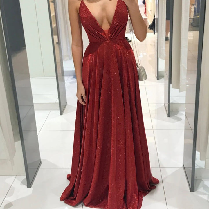 Red V-neck Sleeveless Embellished Maxi Dress