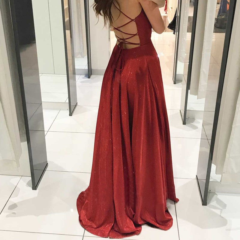 Red V-neck Sleeveless Embellished Maxi Dress