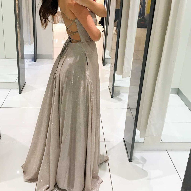 Beige Shoulder Straps Maxi Dress