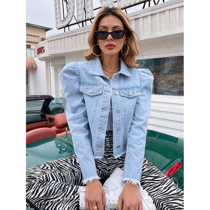 Spread Collar Cotton Denim Jacket