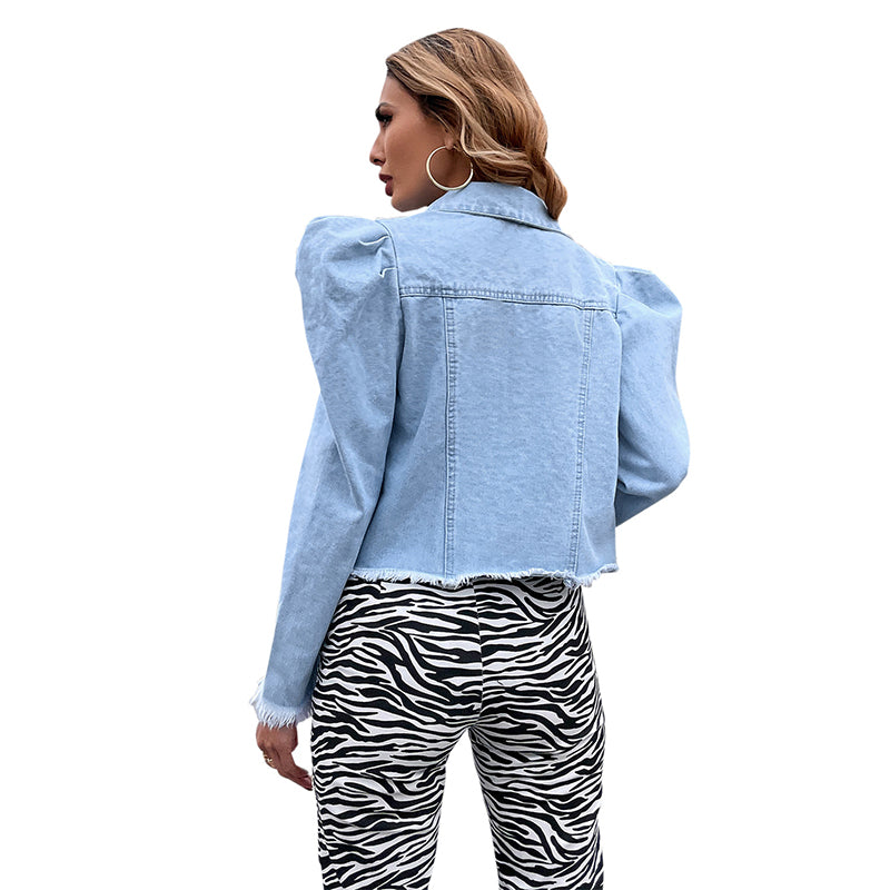 Spread Collar Cotton Denim Jacket