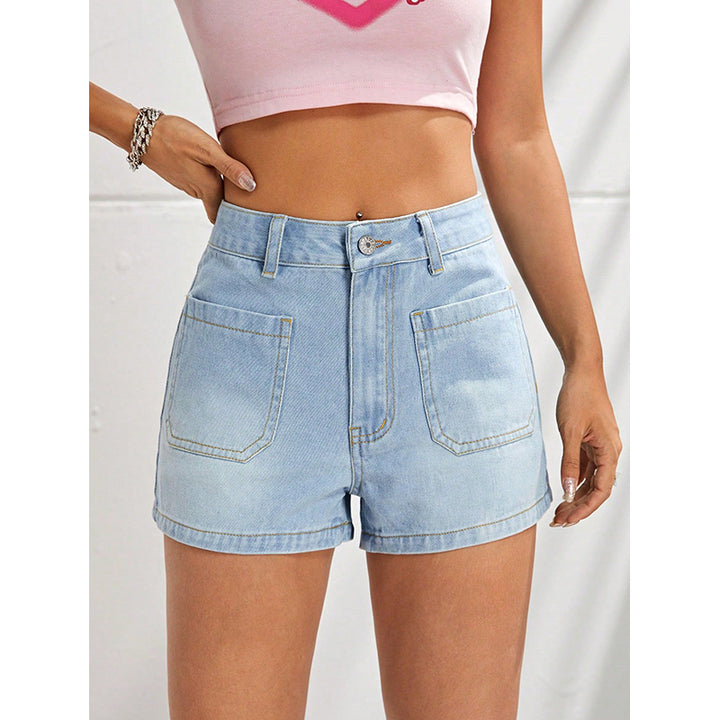 Women Blue High-Rise Washed Cotton Denim Shorts