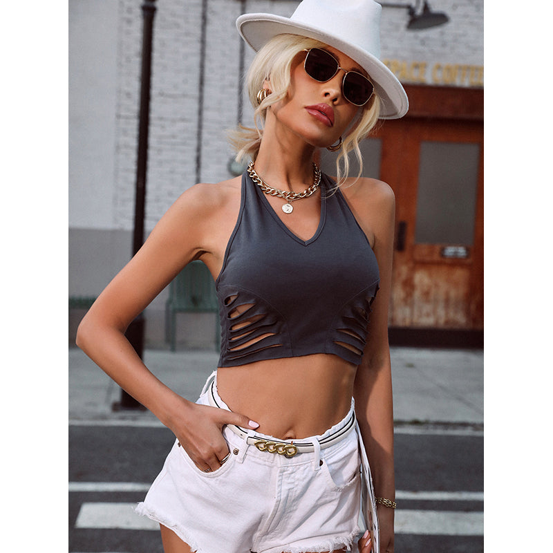 Black Halter Neck Fitted Crop Top