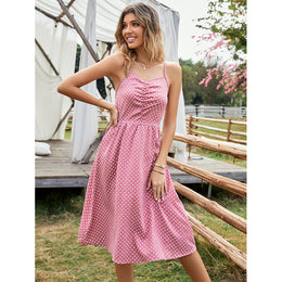 Polka Dot Print Shoulder Straps A-Line Dress