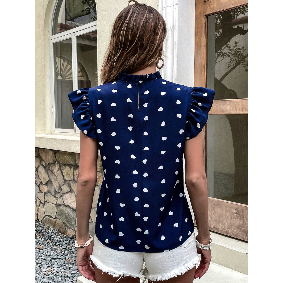 Blue Print Ruffles Top