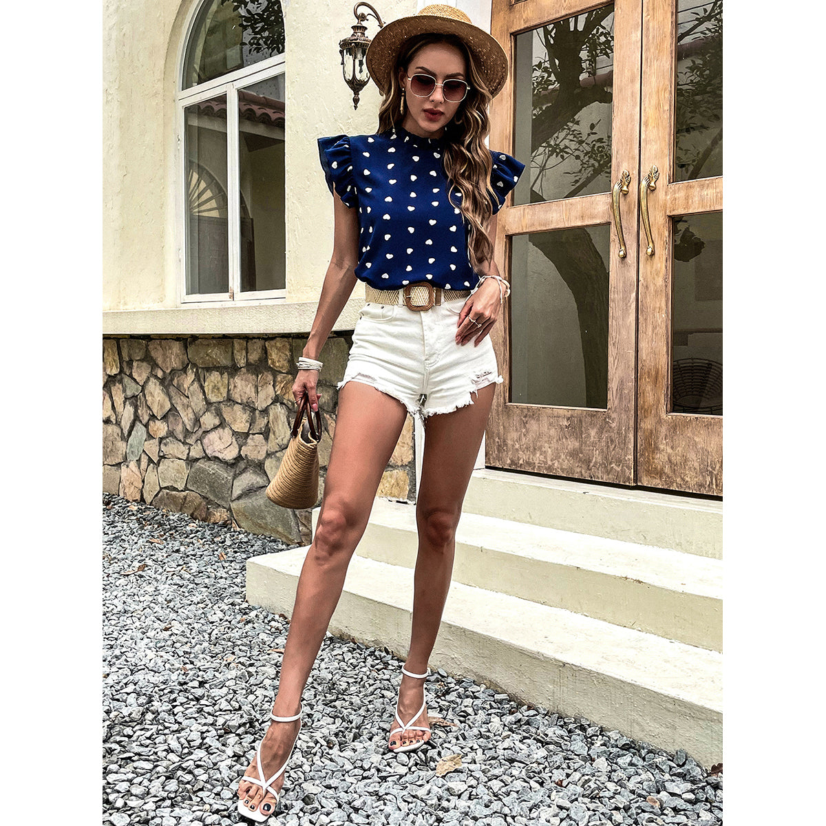Blue Print Ruffles Top