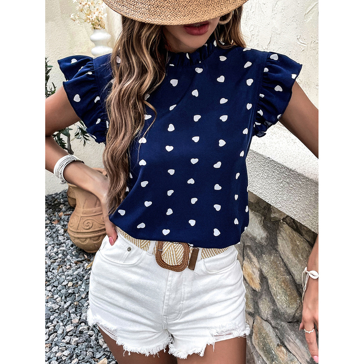 Blue Print Ruffles Top