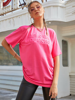 Typography Printed Round Neck Short Sleeves Boxy Top