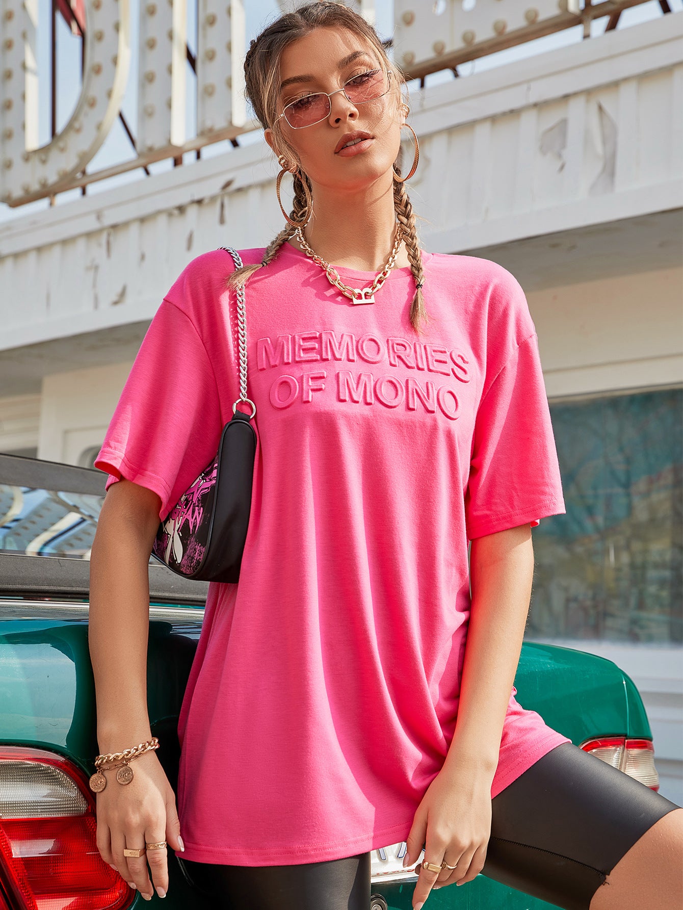 Typography Printed Round Neck Short Sleeves Boxy Top