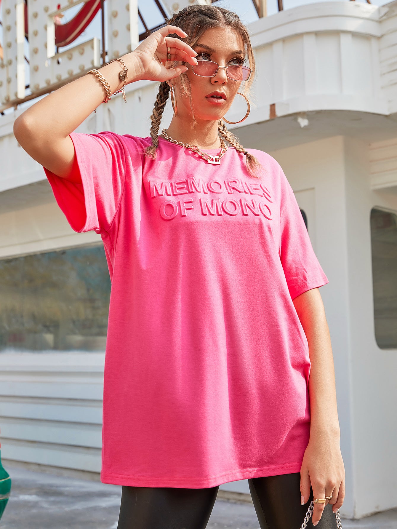 Typography Printed Round Neck Short Sleeves Boxy Top