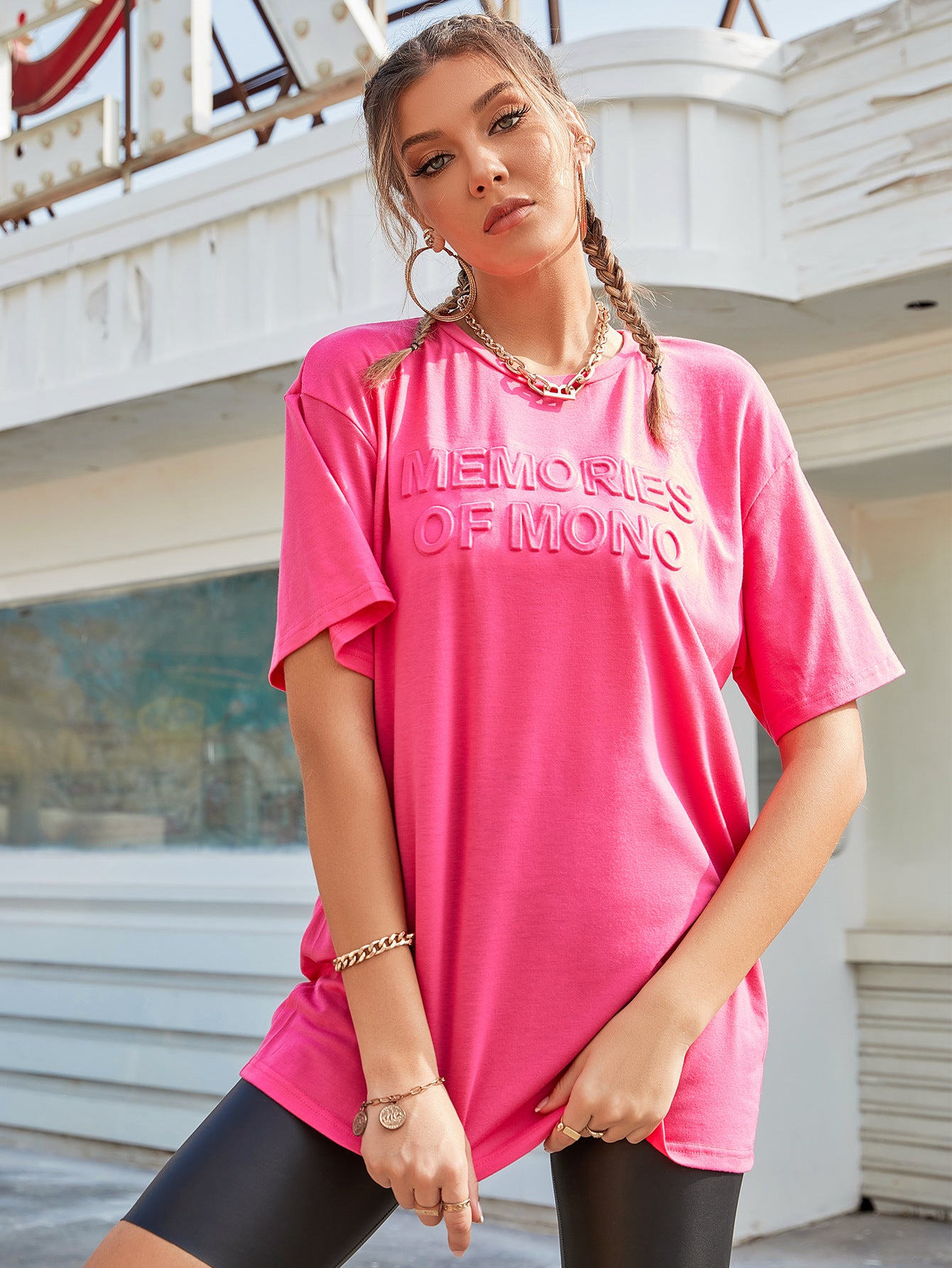 Typography Printed Round Neck Short Sleeves Boxy Top