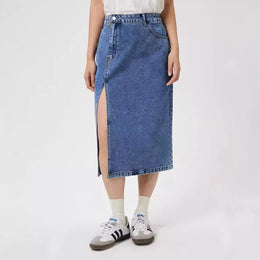 Women Front Slit Straight Midi Skirt