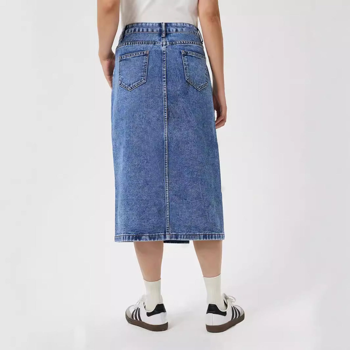 Women Front Slit Straight Midi Skirt