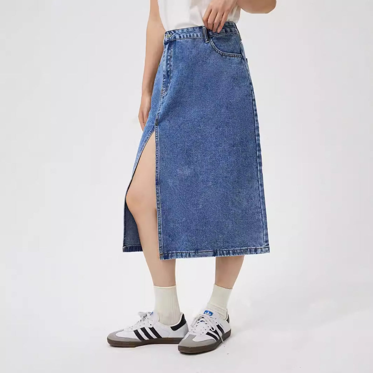 Women Front Slit Straight Midi Skirt