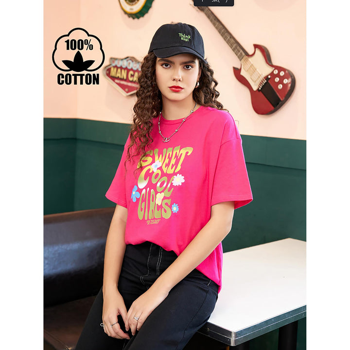 Women Printed Raw Edge T-shirt