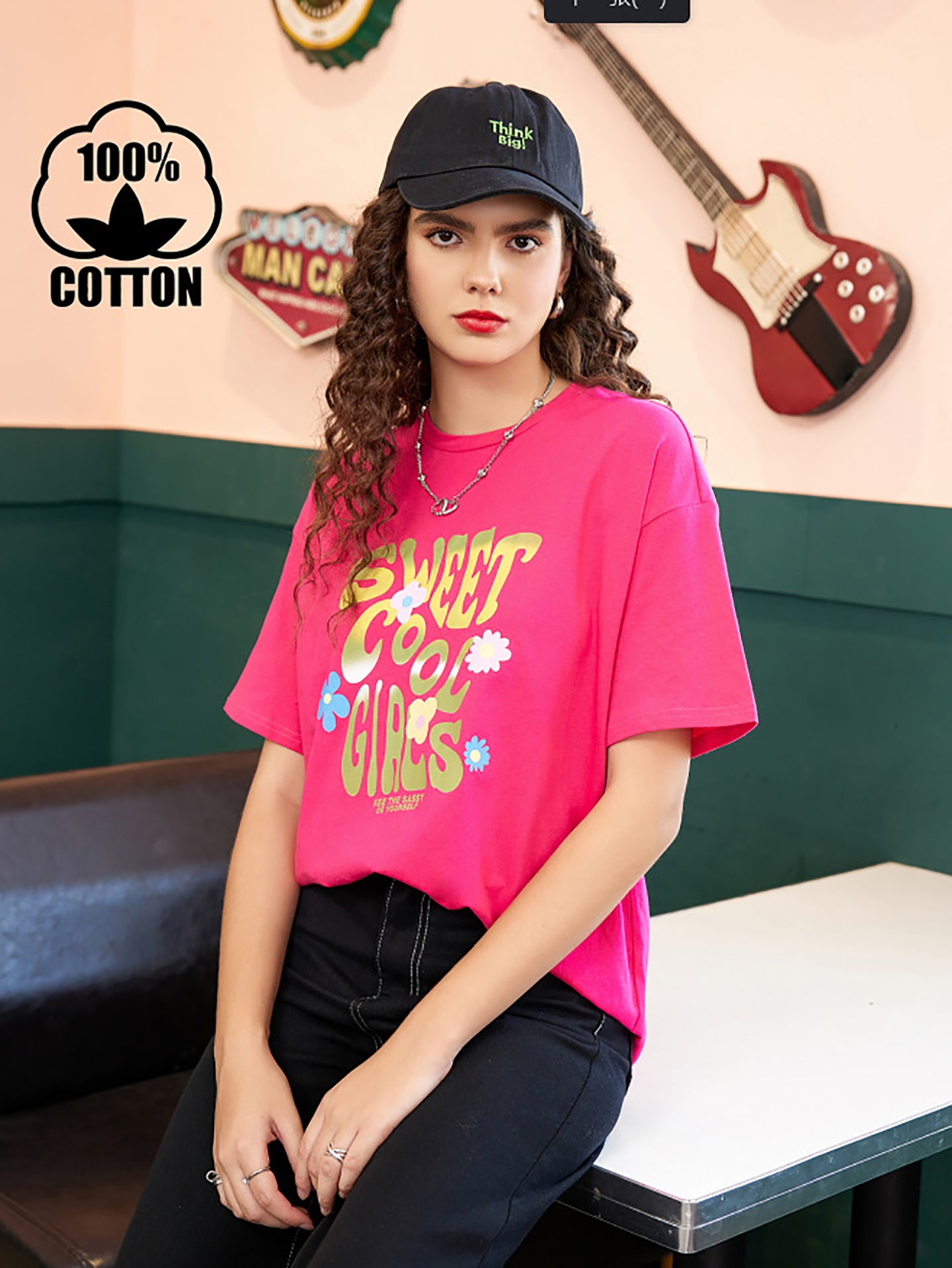 Women Printed Raw Edge T-shirt