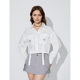 Women Solid Shirt Collar Top