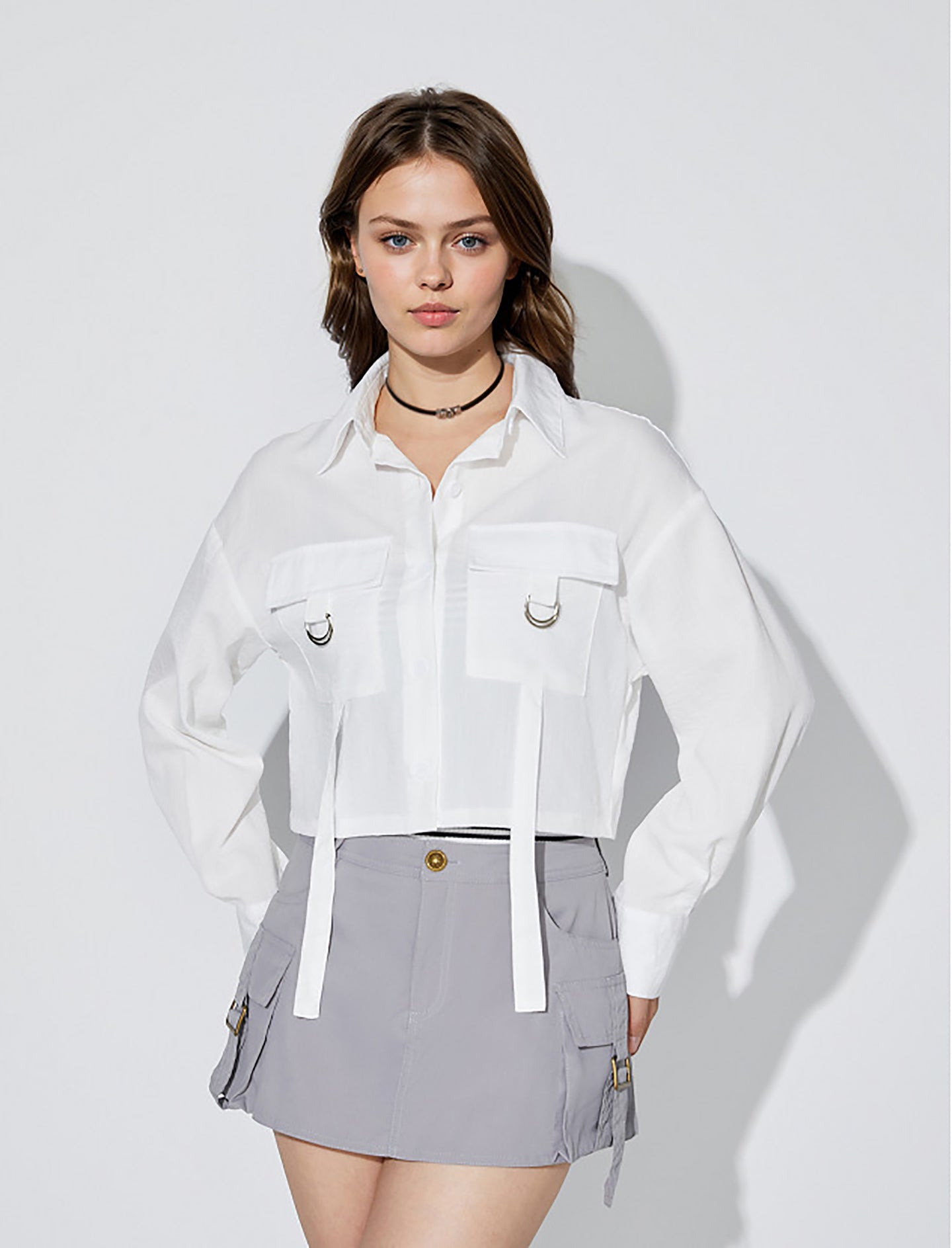 Women Solid Shirt Collar Top