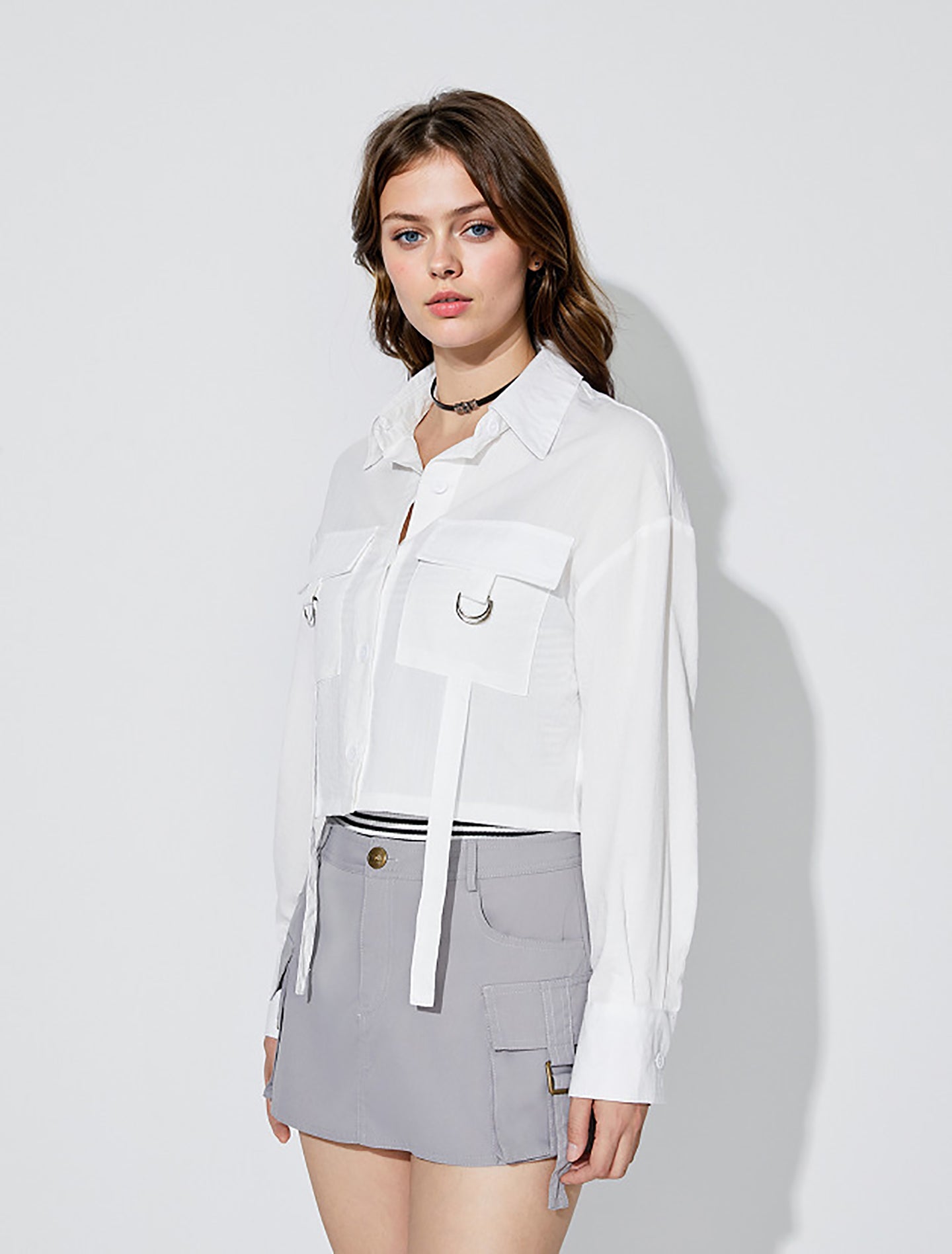 Women Solid Shirt Collar Top