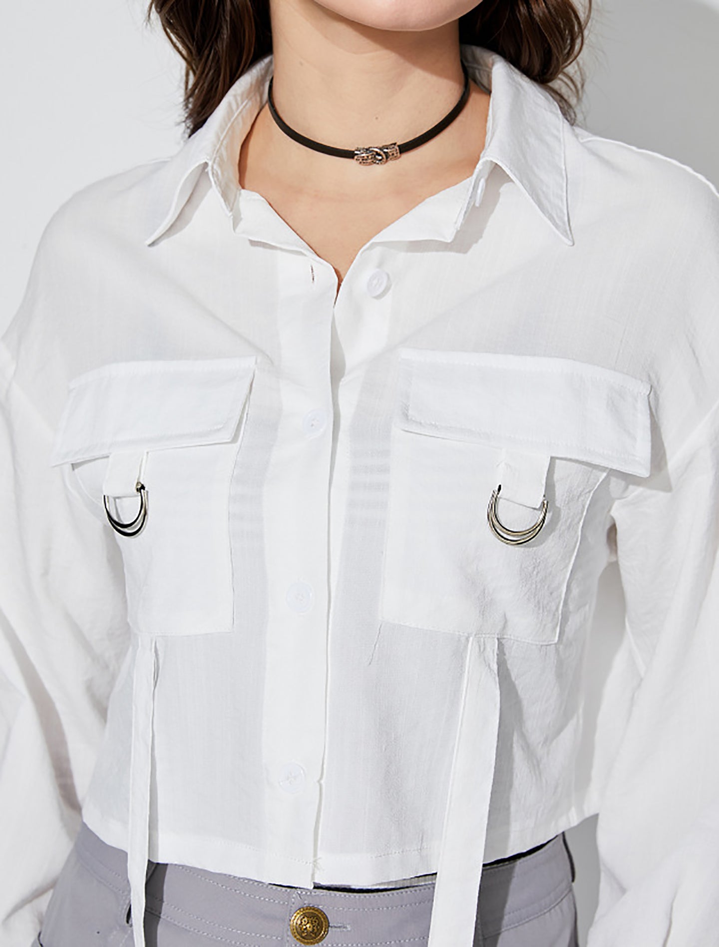Women Solid Shirt Collar Top