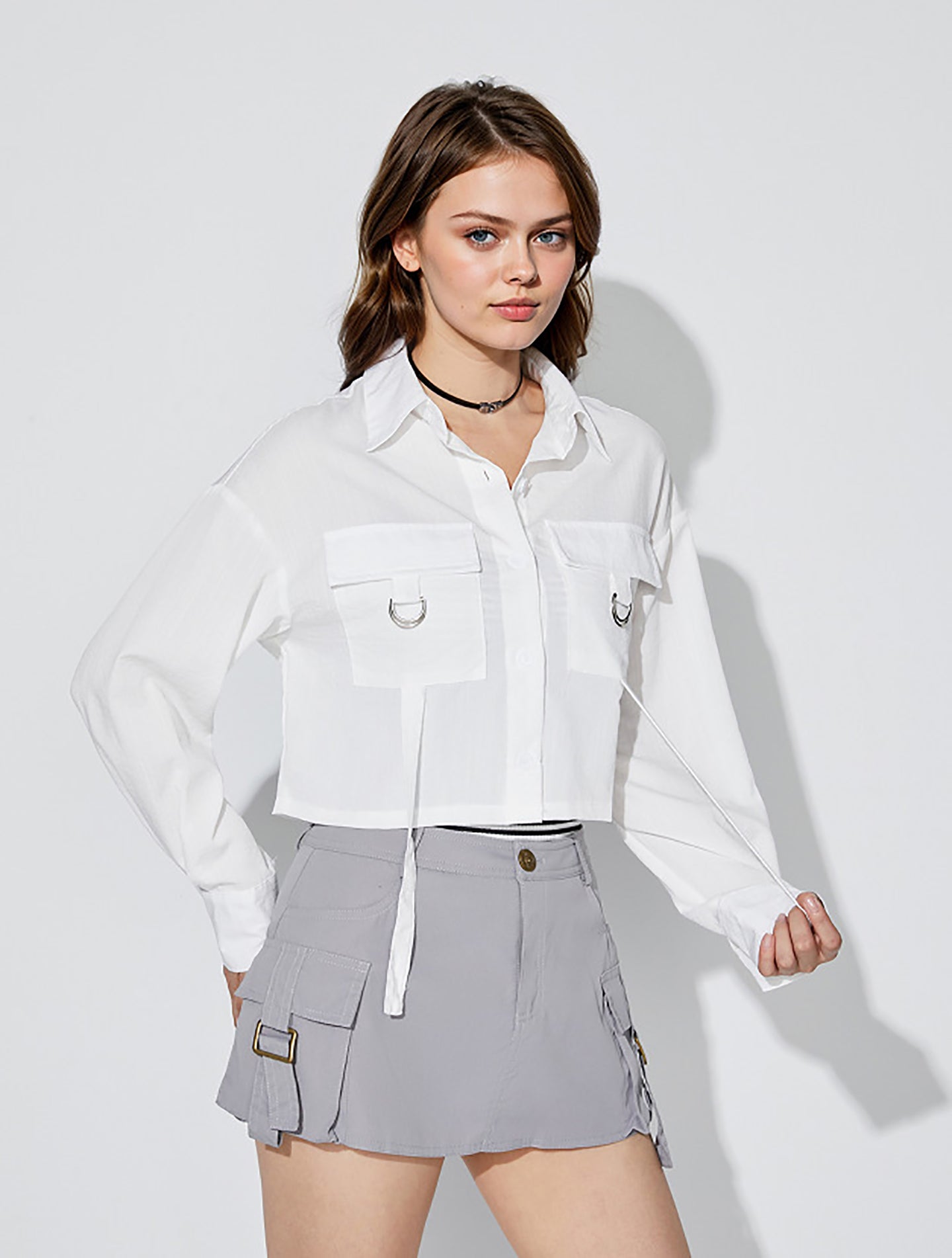 Women Solid Shirt Collar Top