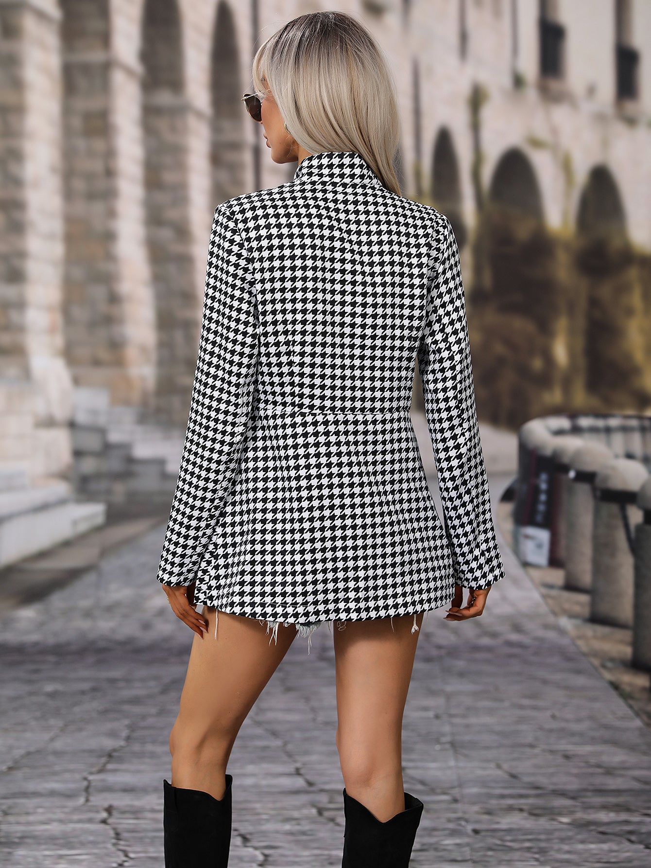 Women White & Black Checked Overcoat